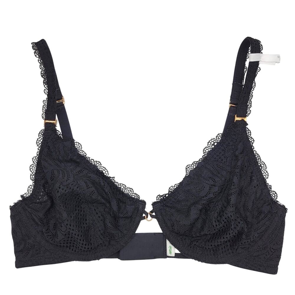 Aerie Bra Women's 34D Black Lacy Underwire Balconette Convertible Adjustable NEW